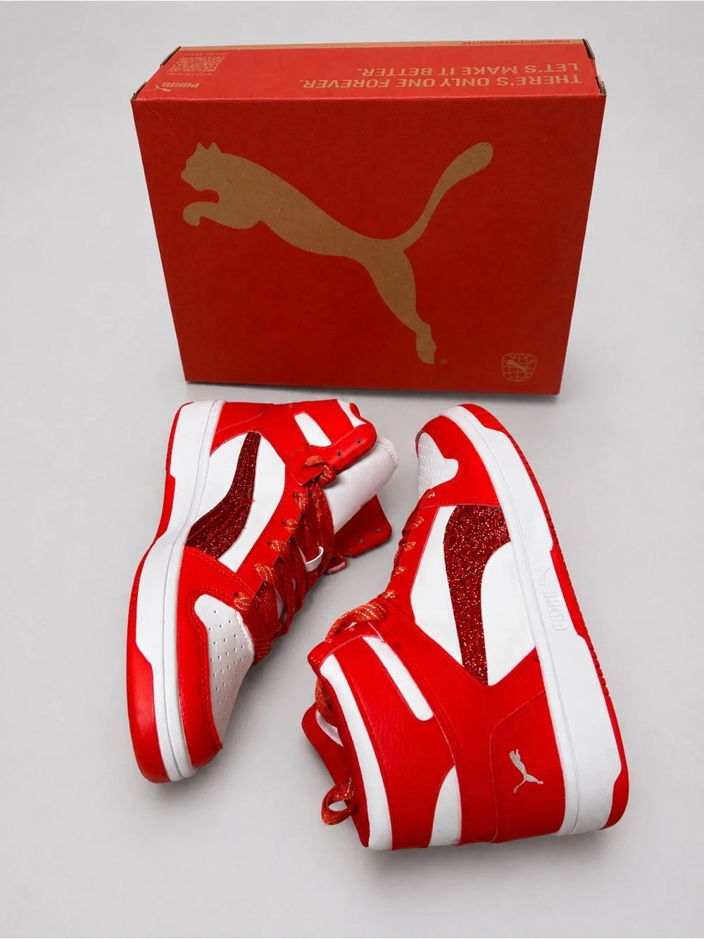 Puma Kids Red and White High-Top Sneakers